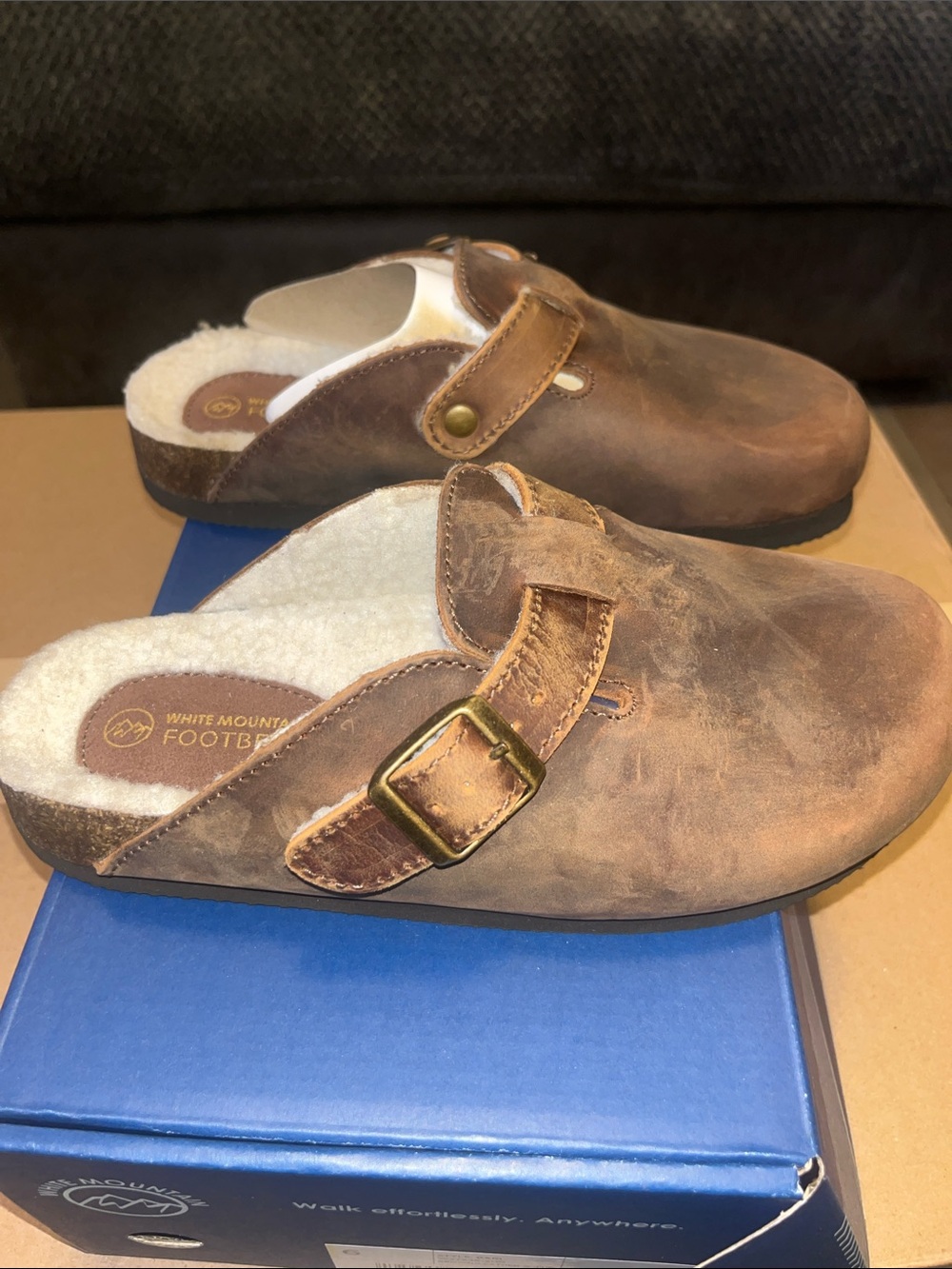 Brand new White Mountain Brown Leather Shearling Clog with Buckle